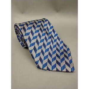 DeSantis Collection Silk Necktie Repp Print Blue‎ 56" L - 4" W Made In Italy